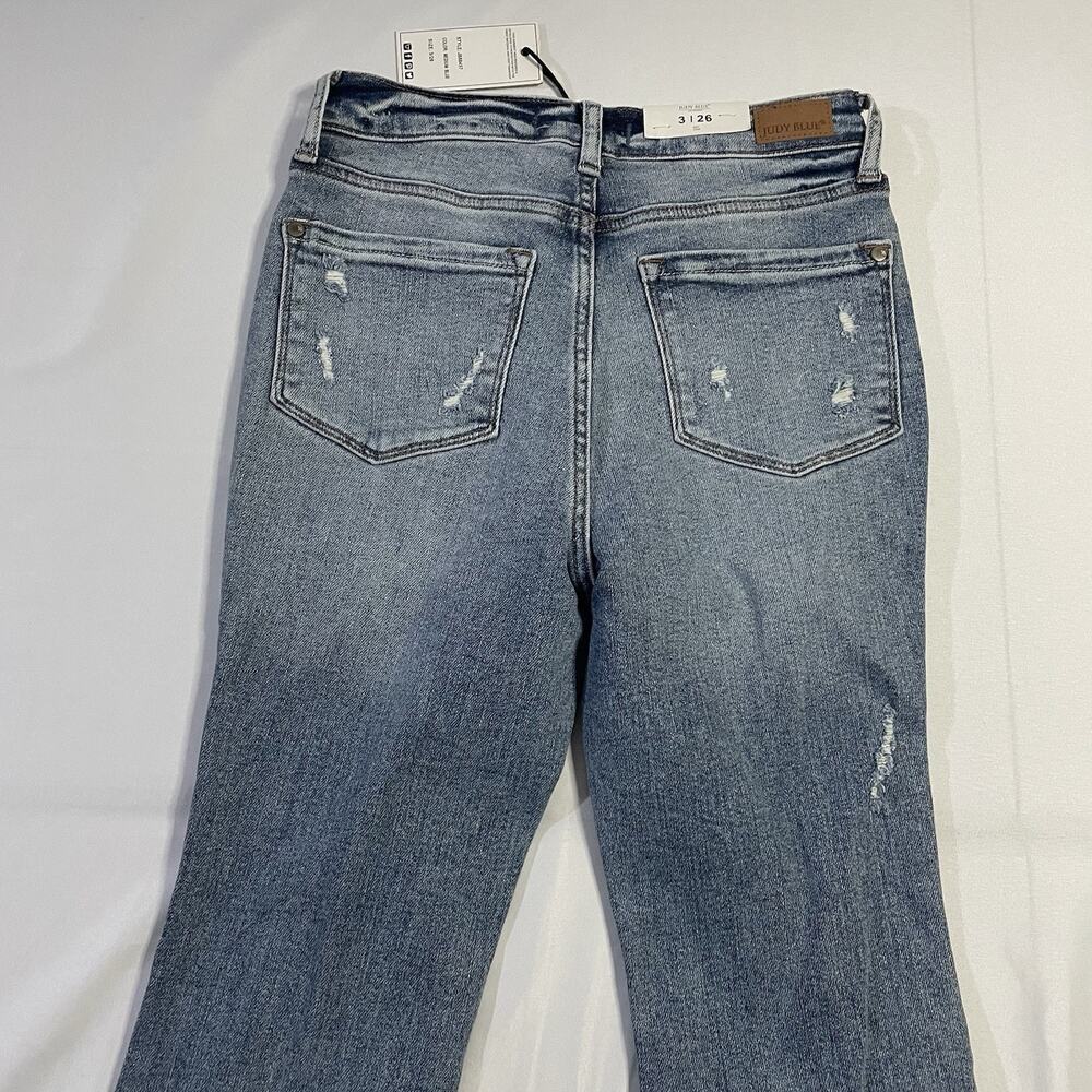 NWT Judy Blue High Rise Heavy Destroy Flare Jeans JB88457 Medium Wash Size 3/26 - Picture 4 of 14